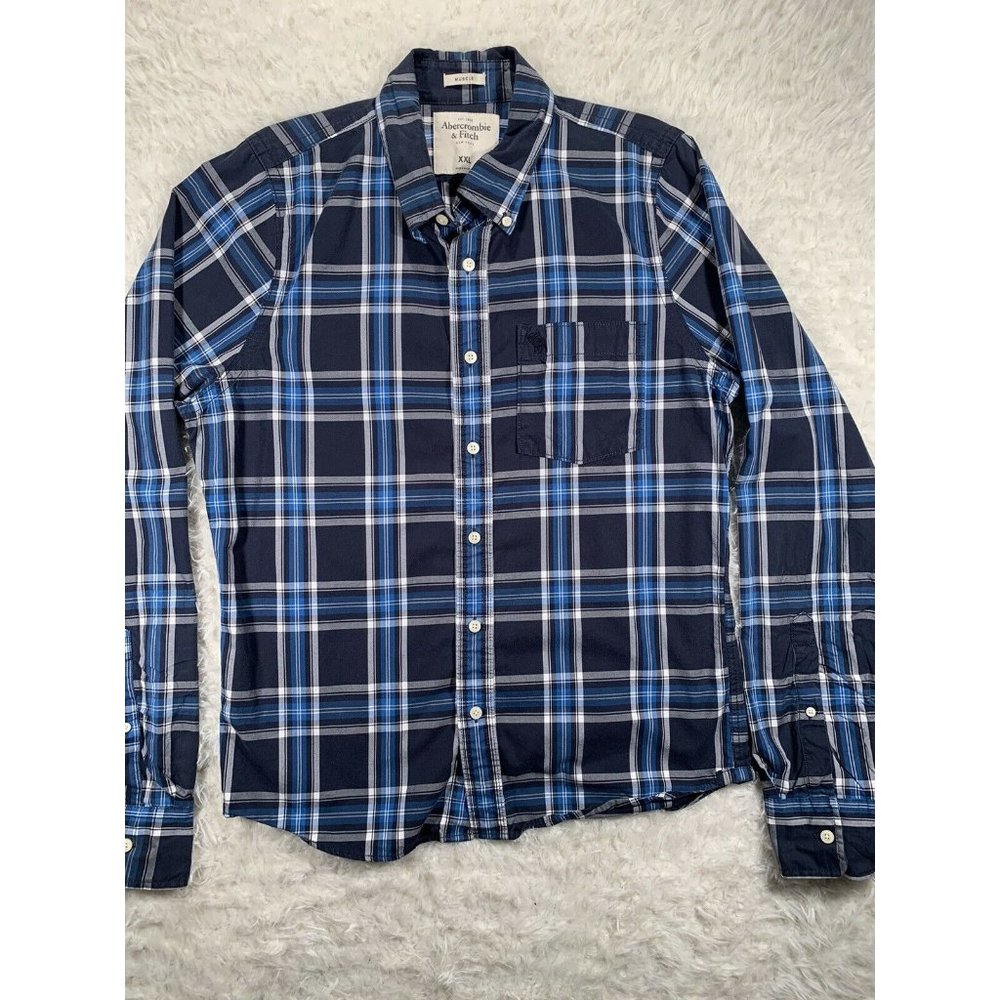 ABERCROMBIE & FITCH Mens Long Sleeve Blue Plaid Bu